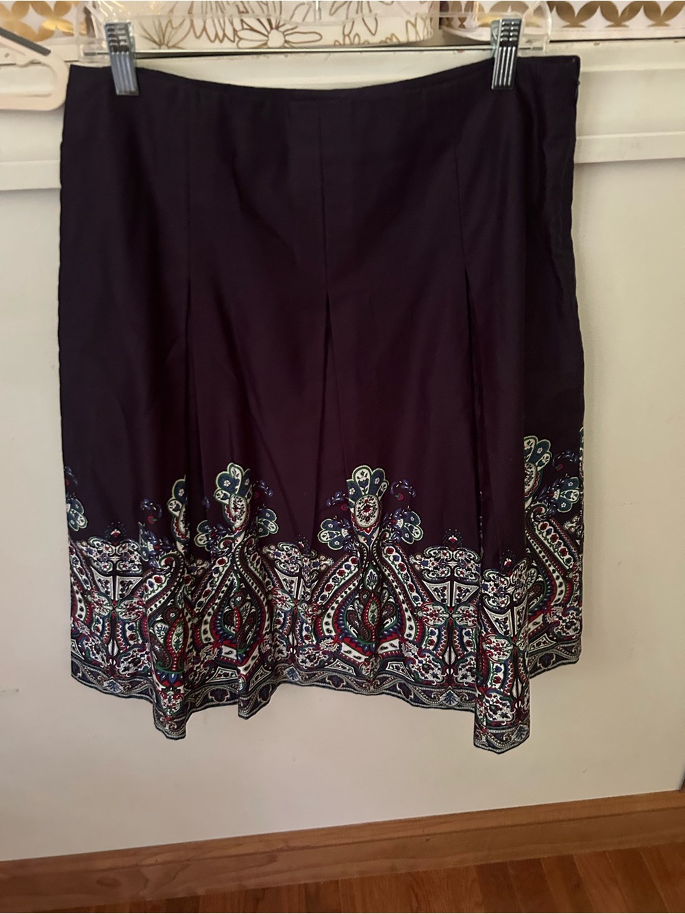 Talbots Navy Blue A-Line Skirt with Paisley Border Fully Lined
